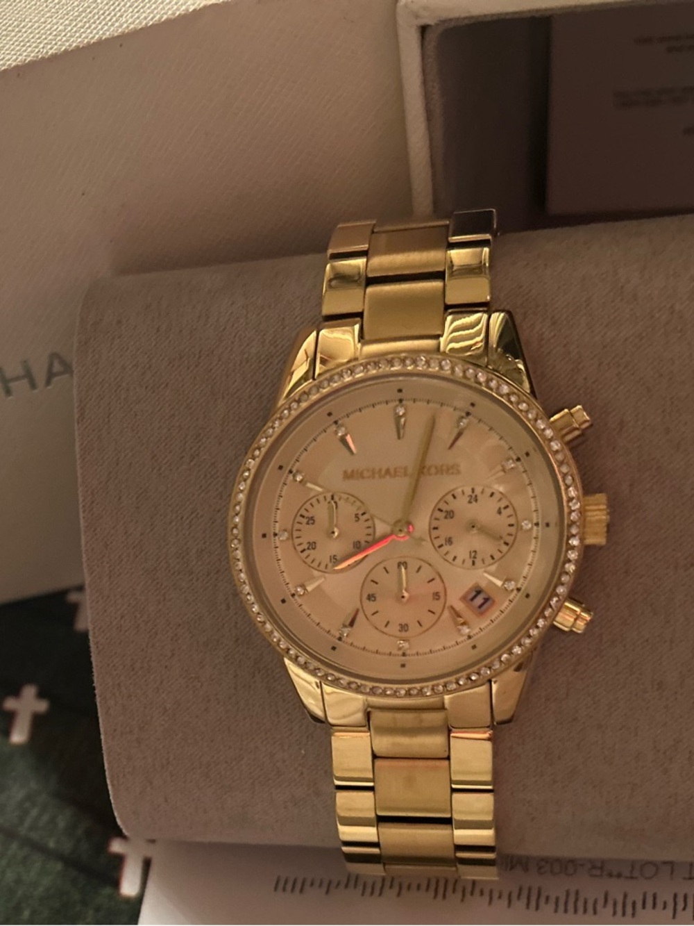 Michael Kors Gold-tone Crystal Accent Chronograph Bracelet Watch